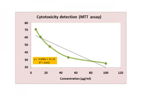 In vitro cytotoxicity detection by MTT assay on Hep G2 cell lines (AMWE).