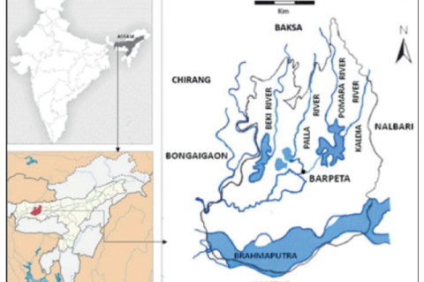 Cartographical representation of the four river locations at Barpeta district, Assam