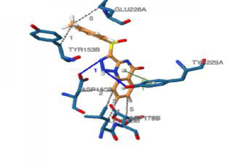 Crystal Structure of the (A) known inhibitor Savirin and the (B) ligand 3-[(4-Methylphenyl)sulfonyl][1,2,3] triazolo[1,5-a]quinazolin-5(4H) with AgrA